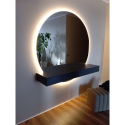 Masă de toaletă suspendată antracit A-75 cu oglindă rotundă LED